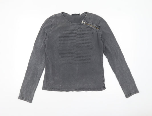 DKNY Jeans Women's Grey Long Sleeve Zip Accent Cotton T-Shirt Size L