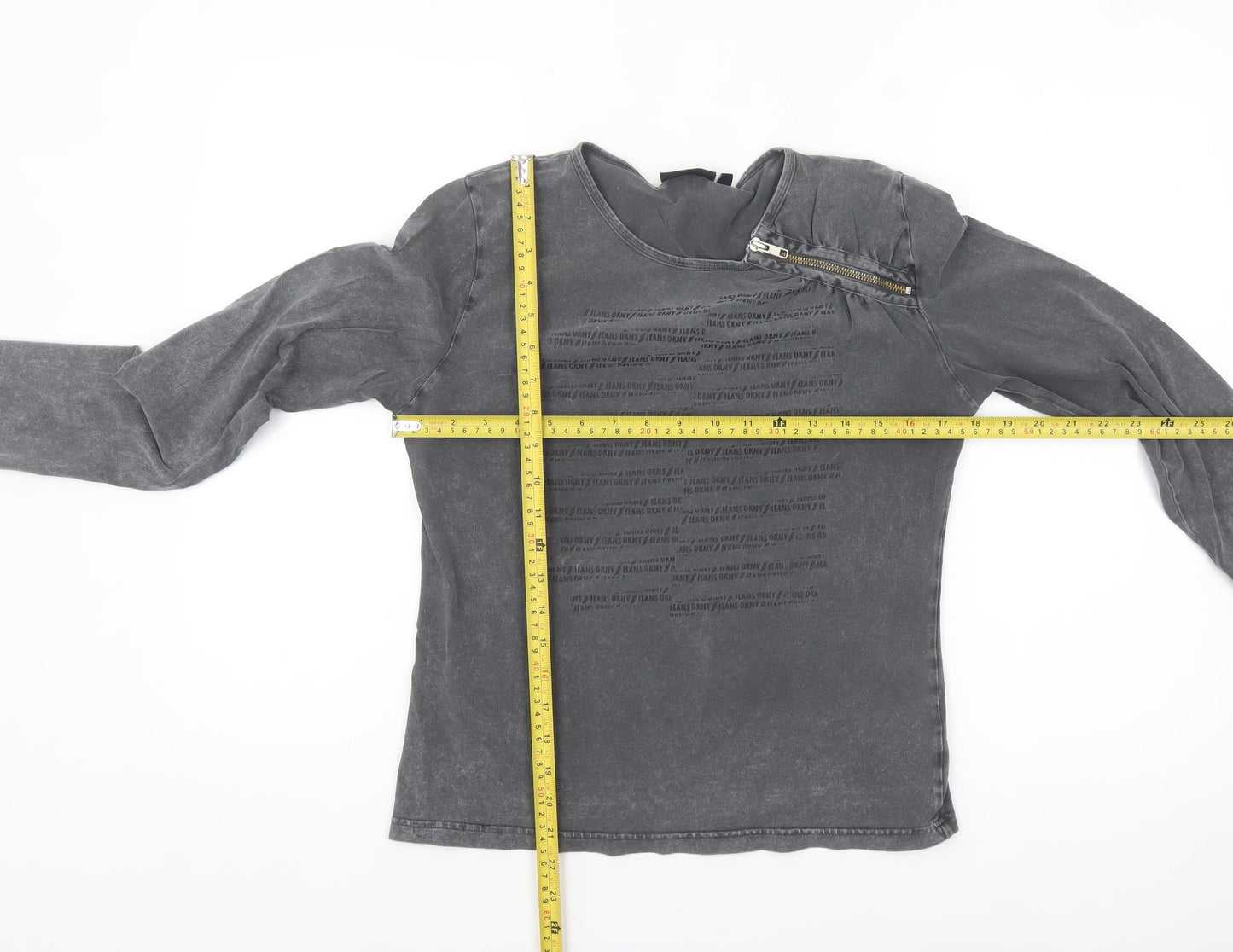 DKNY Jeans Women's Grey Long Sleeve Zip Accent Cotton T-Shirt Size L