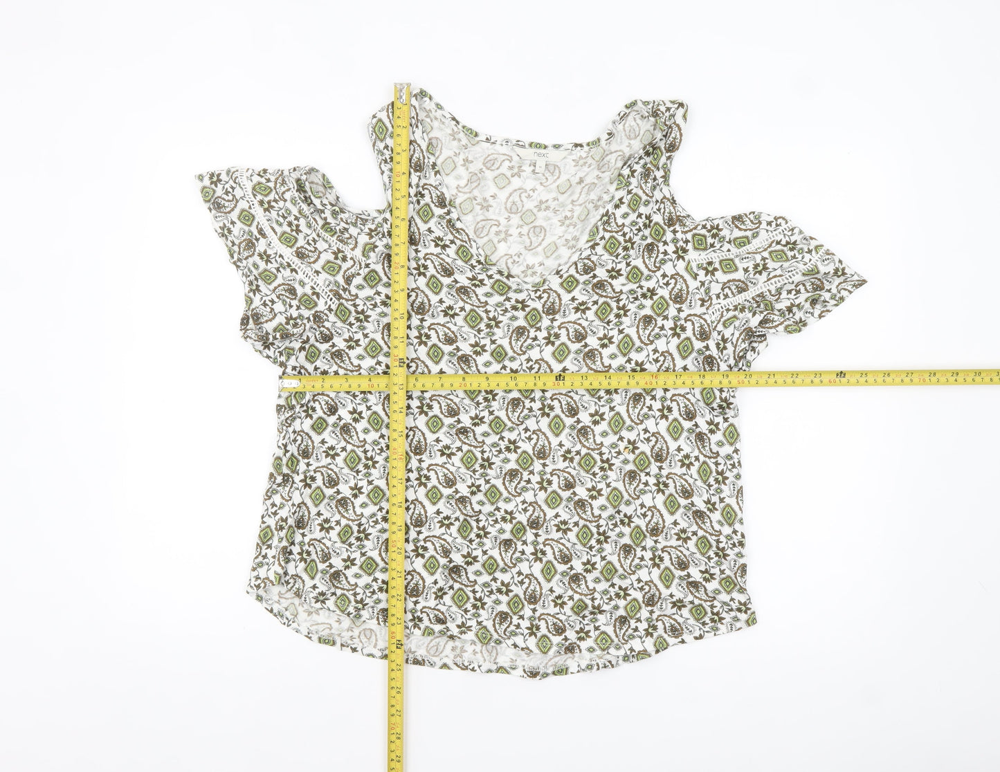 Next Womens Green Floral Cold Shoulder Short Sleeve Top Size 16