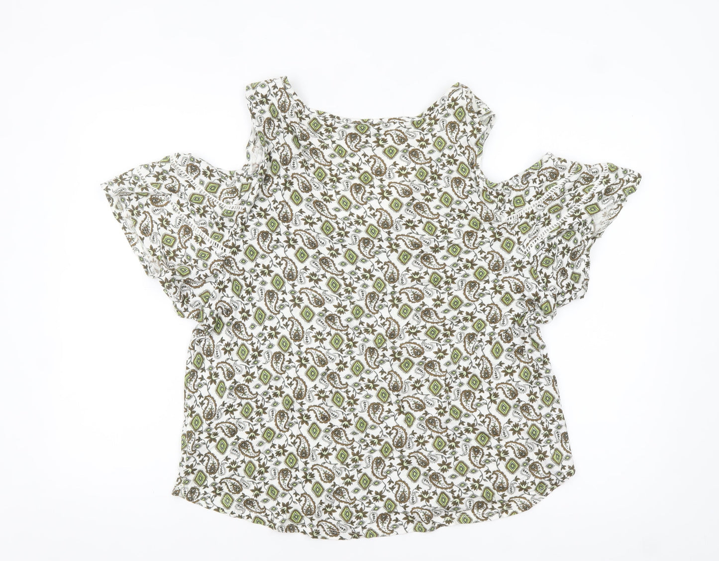 Next Womens Green Floral Cold Shoulder Short Sleeve Top Size 16