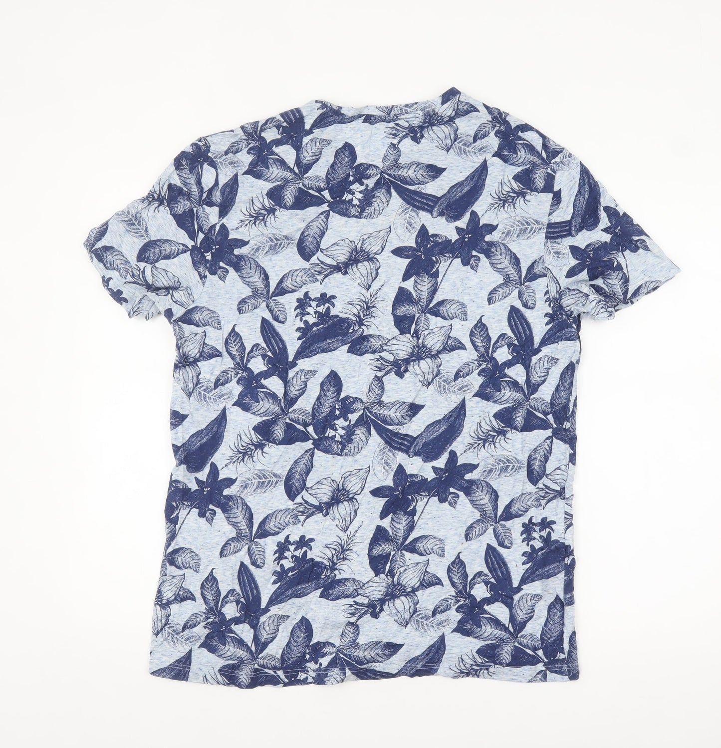 Burton Menswear London Blue Floral Print Crew Neck Men's T-Shirt Size L