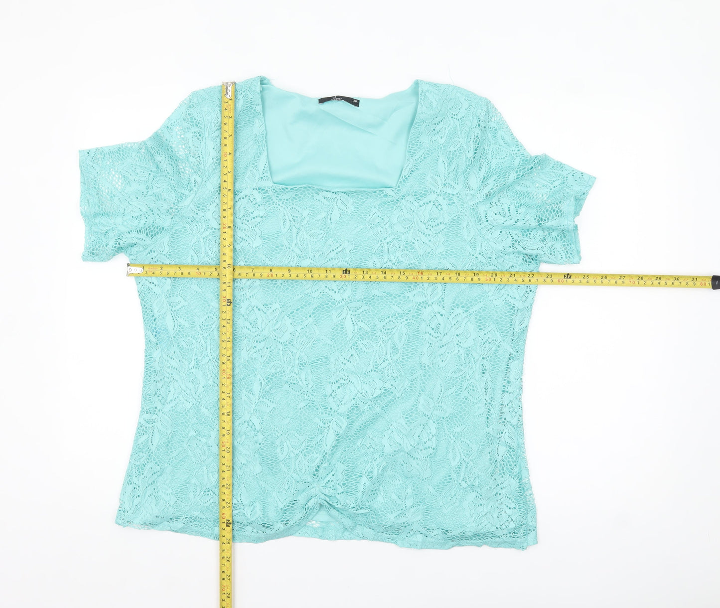 BM Collection Women's Blue Lace Short Sleeve Blouse Size 20