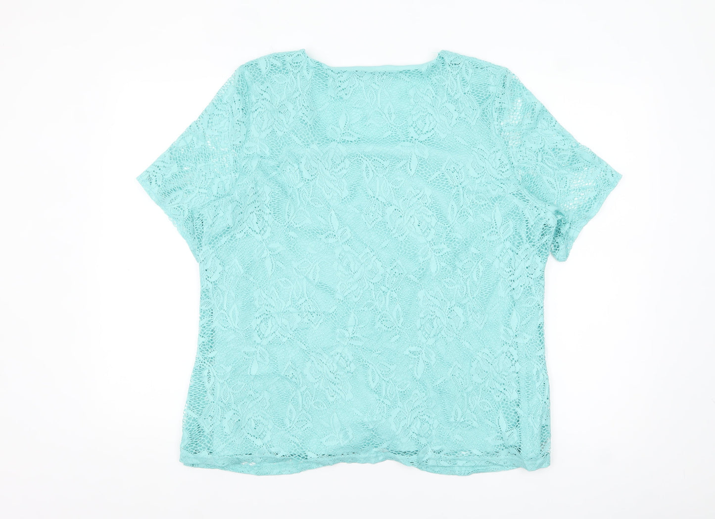 BM Collection Women's Blue Lace Short Sleeve Blouse Size 20