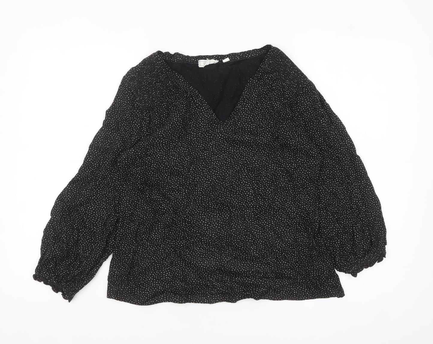 Fat Face Women Black Polka Dot Cotton Modal Tunic Blouse Size 16