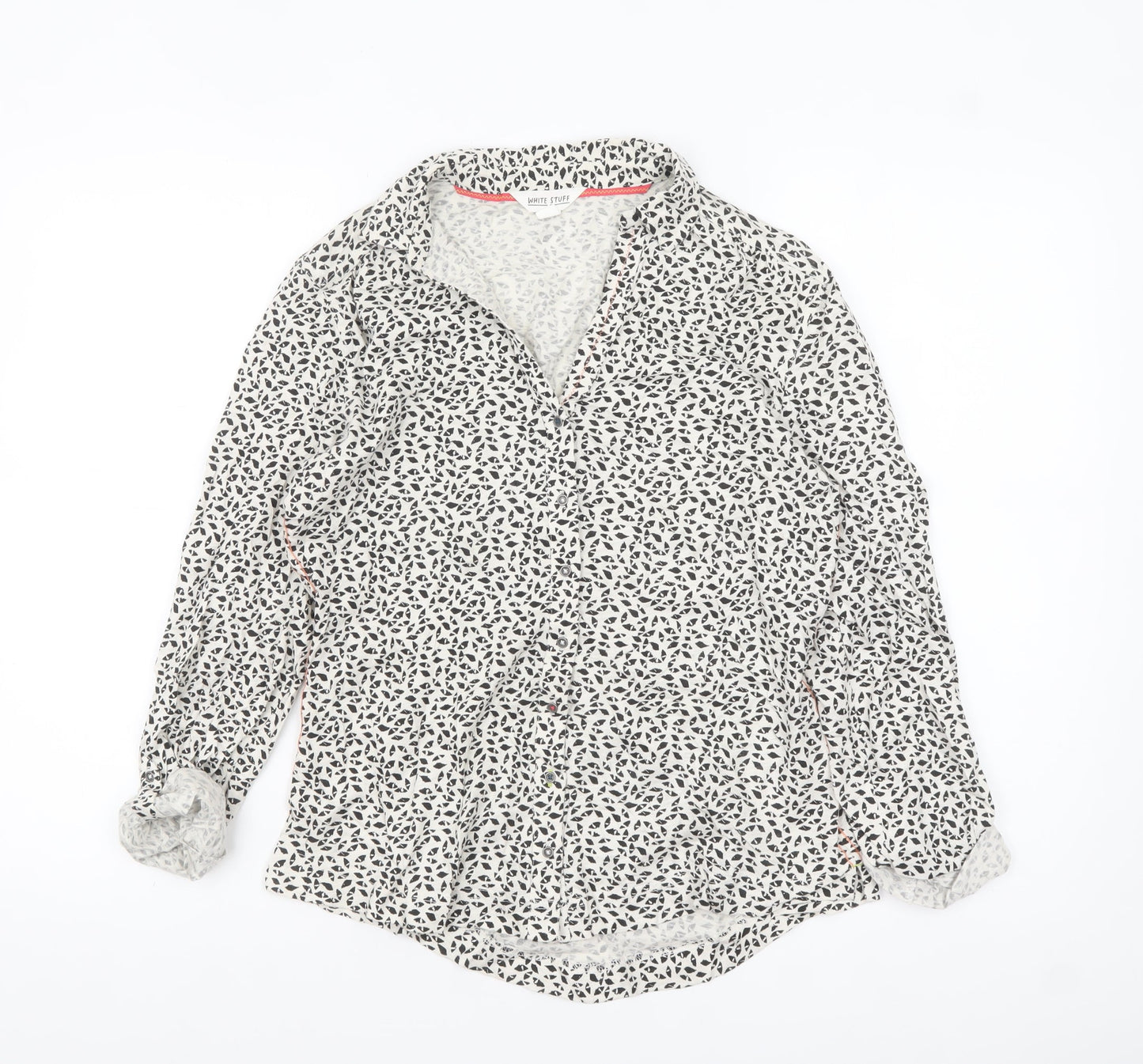 White Stuff Women’s White Animal Print Cotton Button-Up Shirt UK 10