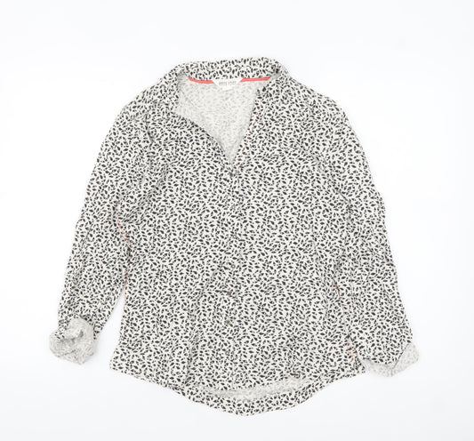 White Stuff Women’s White Animal Print Cotton Button-Up Shirt UK 10