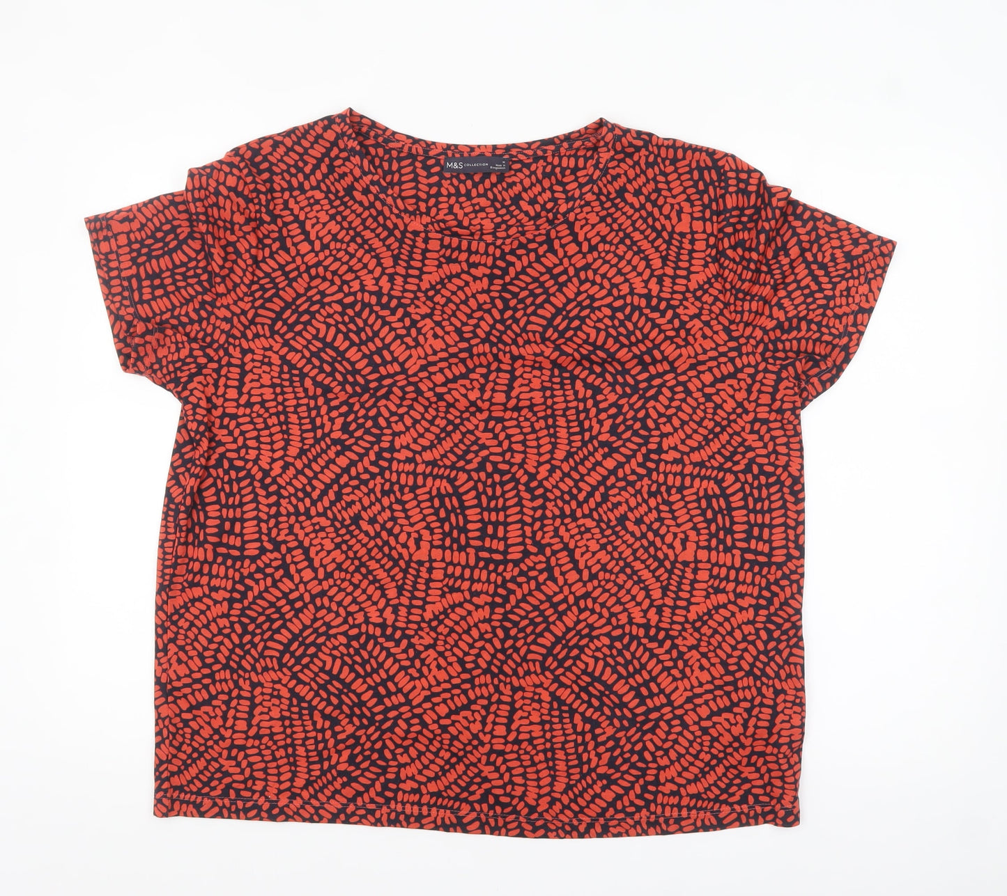 Marks and Spencer Women's Red Geometric Short Sleeve Polyester T-Shirt Size 16