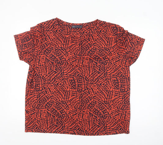 Marks and Spencer Women's Red Geometric Short Sleeve Polyester T-Shirt Size 16