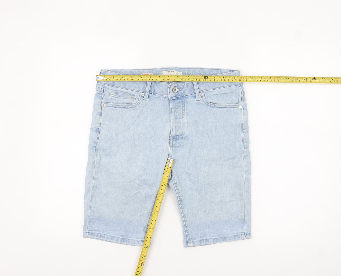 Topman Men’s Blue Light Wash Slim Denim Chino Shorts Size 30