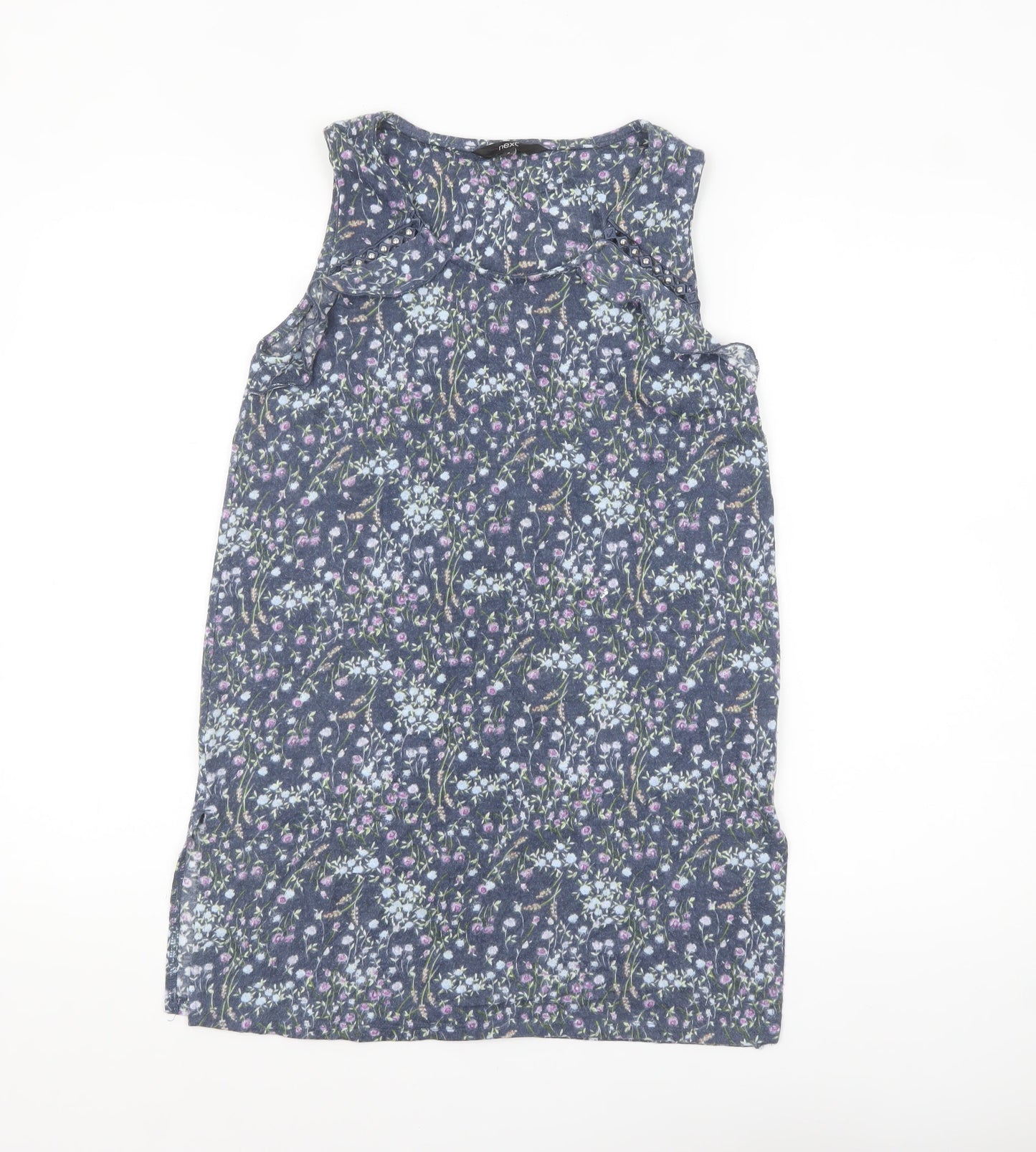 Next Women Blue Floral Crochet Detail Sleeveless Tank Top Size 8