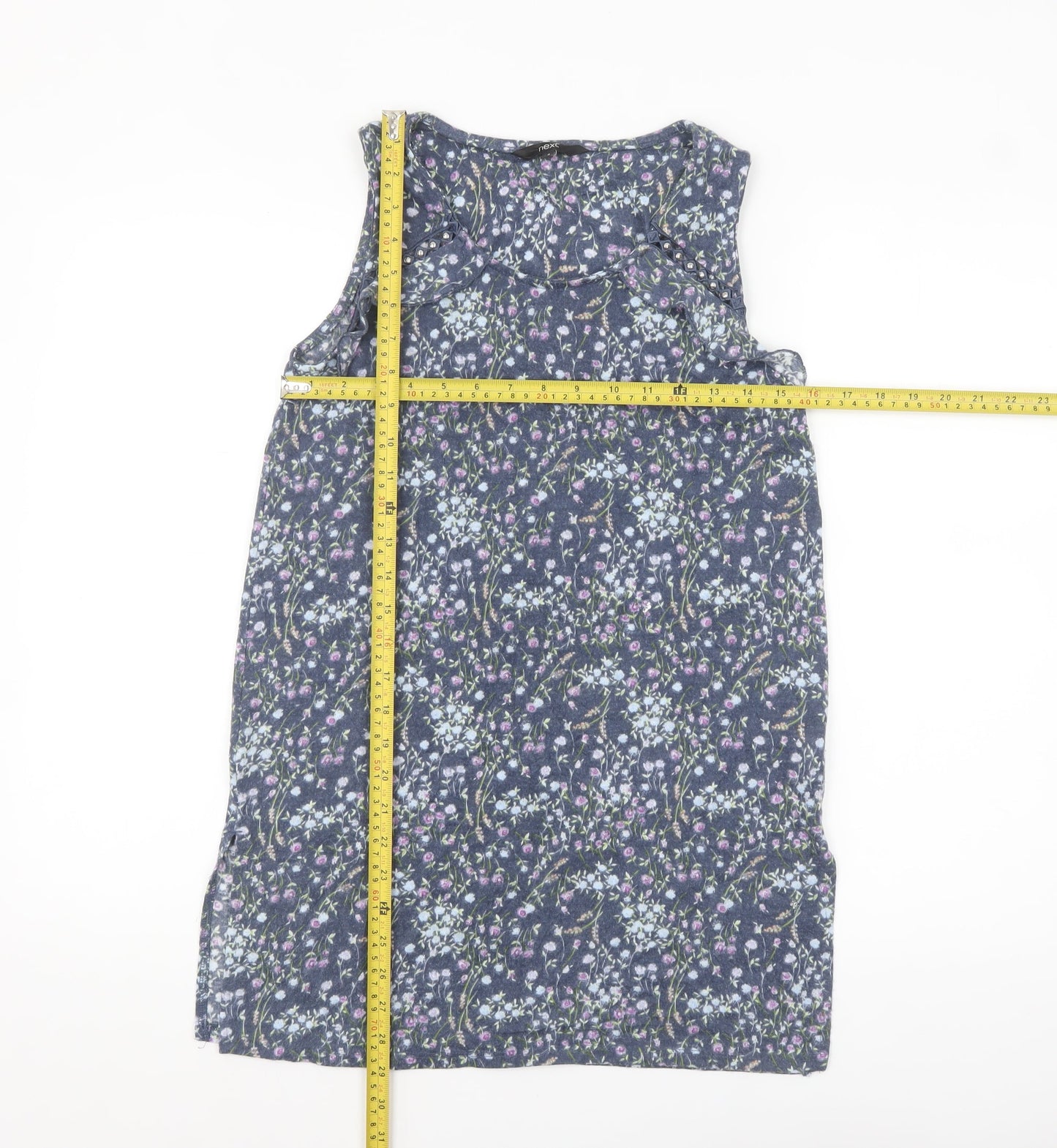 Next Women Blue Floral Crochet Detail Sleeveless Tank Top Size 8
