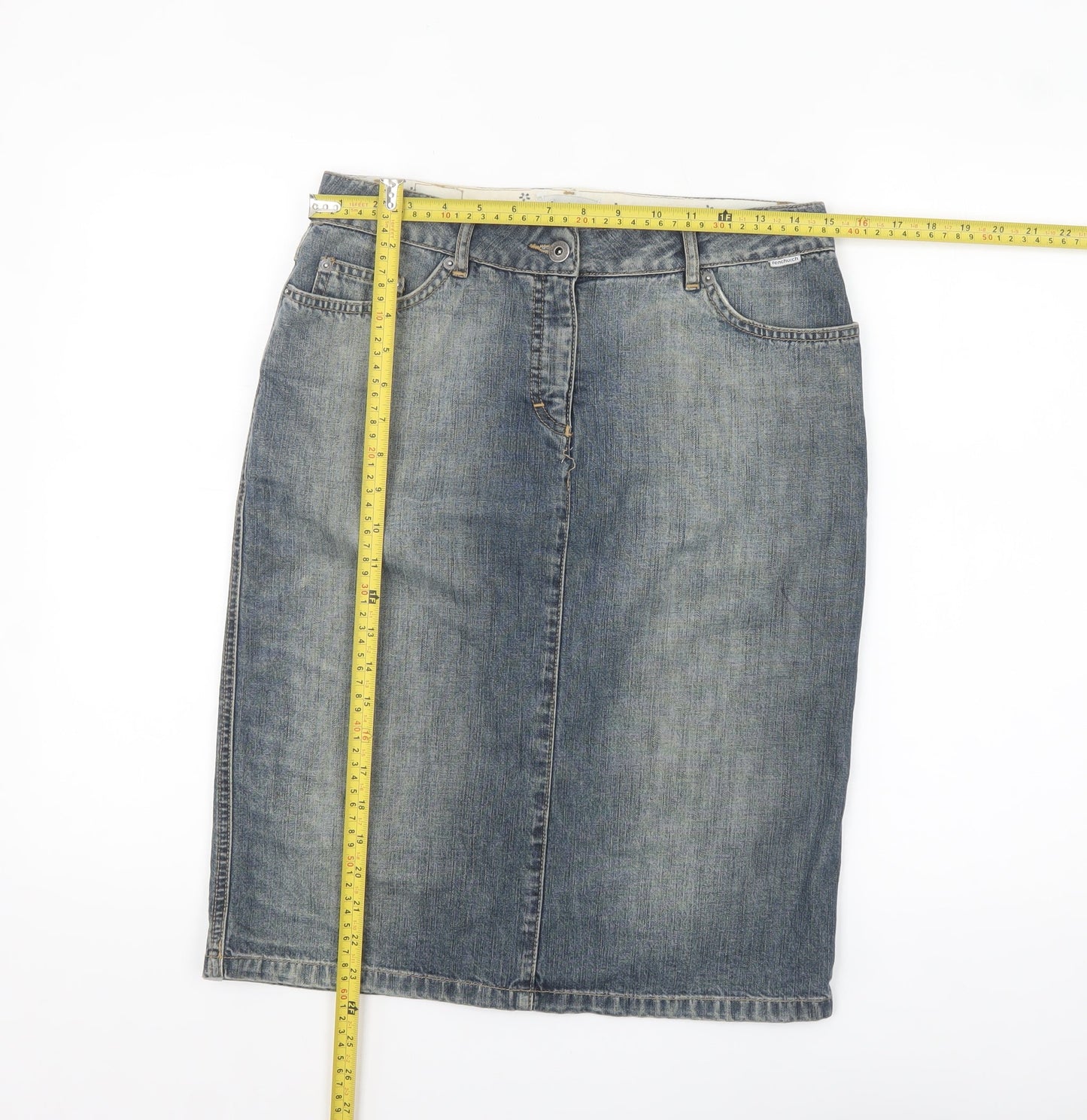 Fenchurch Women's Blue Denim Knee Length Pencil Skirt Size 8