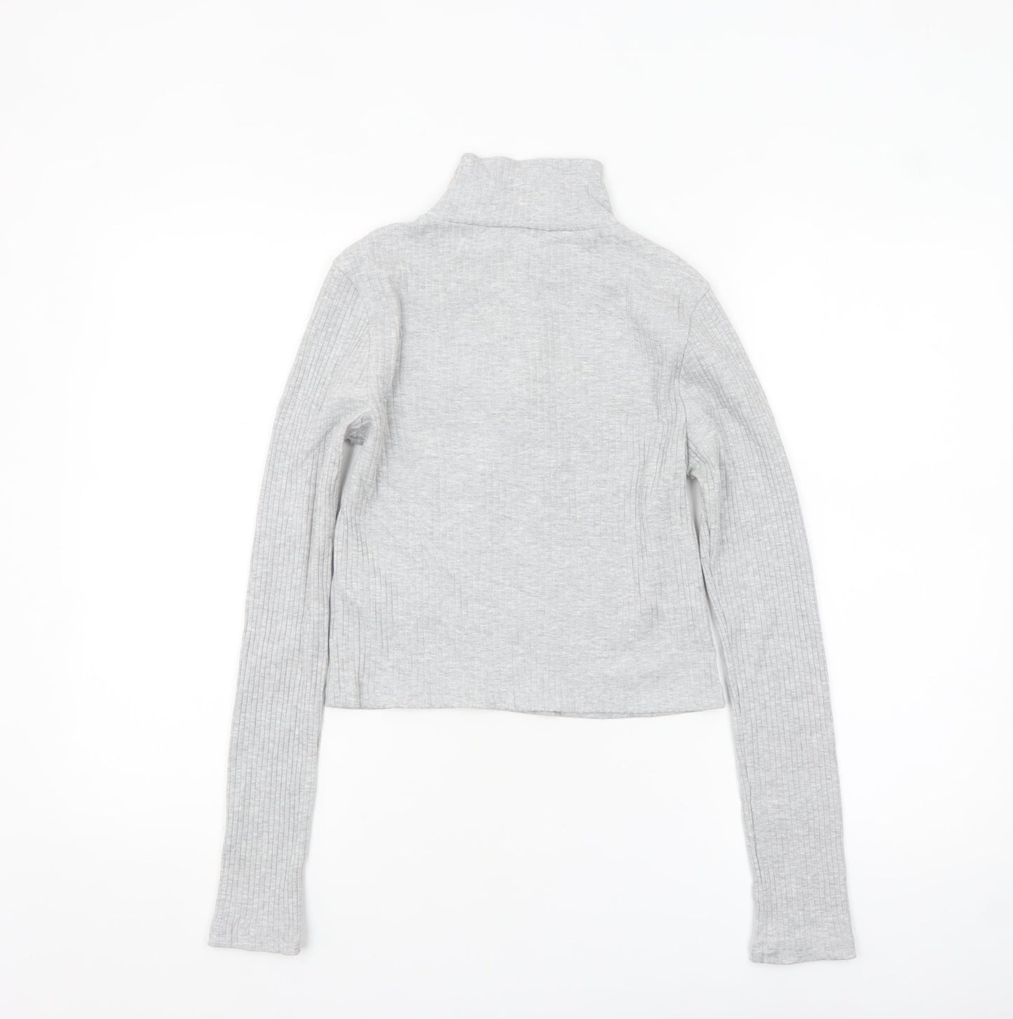 Topshop Women's Grey Cropped Ribbed Half Zip High Neck Top Size 8