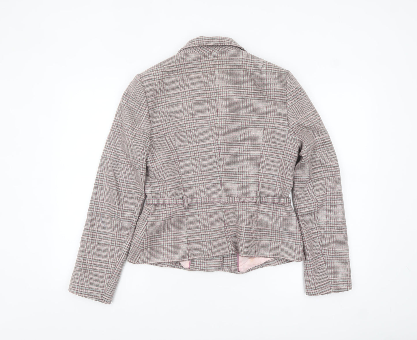 Warehouse Women's Grey Checked Wool Blend Suit Jacket UK 12 Belted