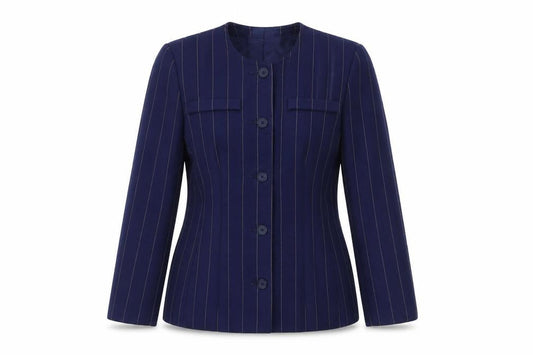Alexon Women Navy Blue Pinstripe Wool Suit Jacket Size 10 UK