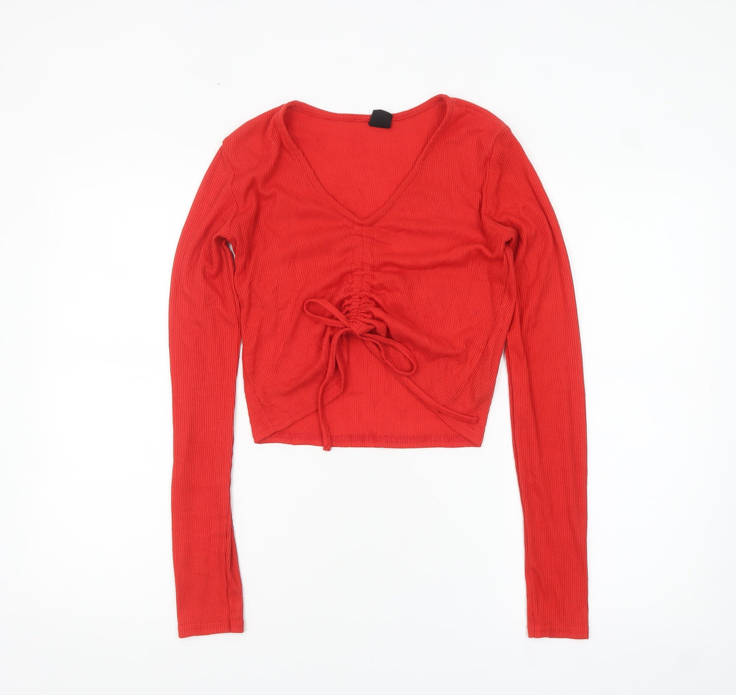 Urban Outfitters Women's Red Cropped V-Neck Long Sleeve Top M