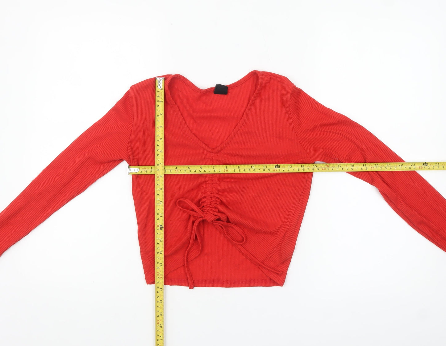 Urban Outfitters Women's Red Cropped V-Neck Long Sleeve Top M