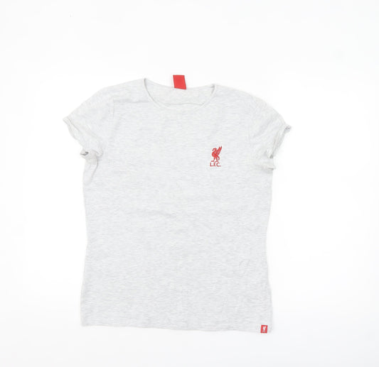 L.F.C. Women's Grey Embroidered Crew Neck Cotton T-Shirt Size 10