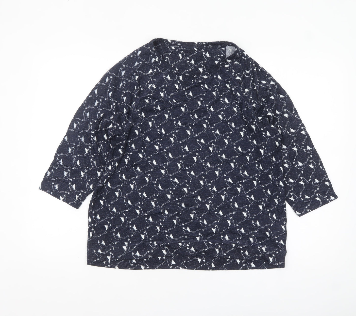 Marks and Spencer Womens Blue Animal Print 3/4 Sleeve Jersey T-Shirt Size 14