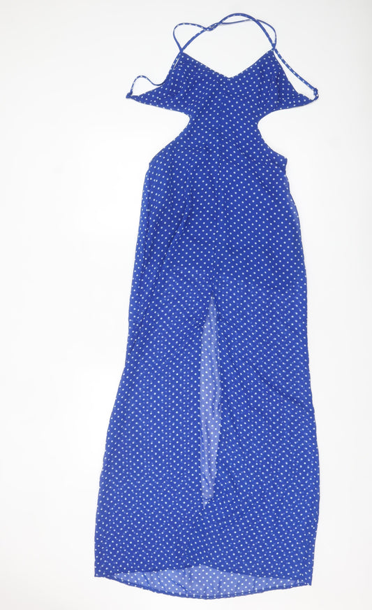 Nasty Gal Women's Blue Polka Dot Cut Out Slip Dress Size S