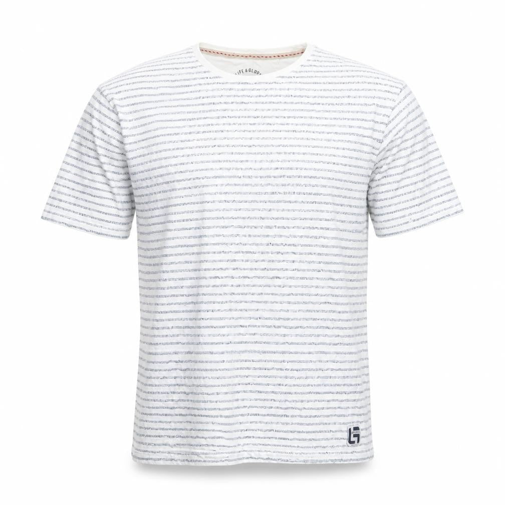 Life & Glory Men's White Striped Cotton Crew Neck T-Shirt - Size L