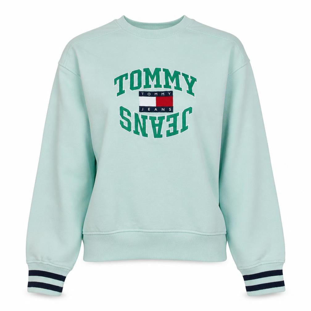 Tommy Jeans Womens Mint Green Small Pullover Sweatshirt Crew Neck Cotton