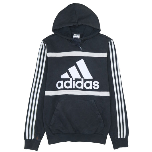 Adidas Men's Black XS Pullover Graphic Hoodie with Logo Stripes