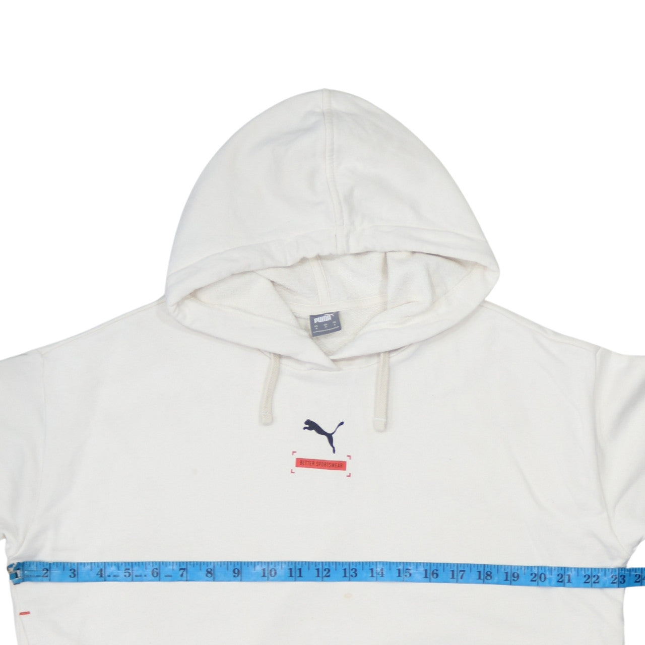 Puma Women White Small Pullover Hoodie Cotton Logo Relaxed Fit