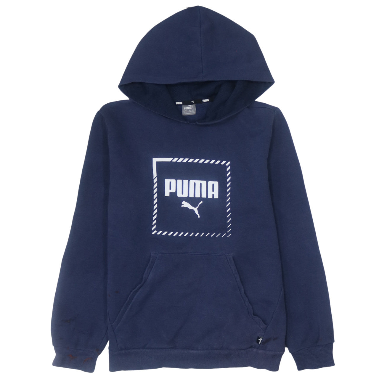 Puma Teens Blue Pullover Hoodie L Logo Fleece Sweatshirt