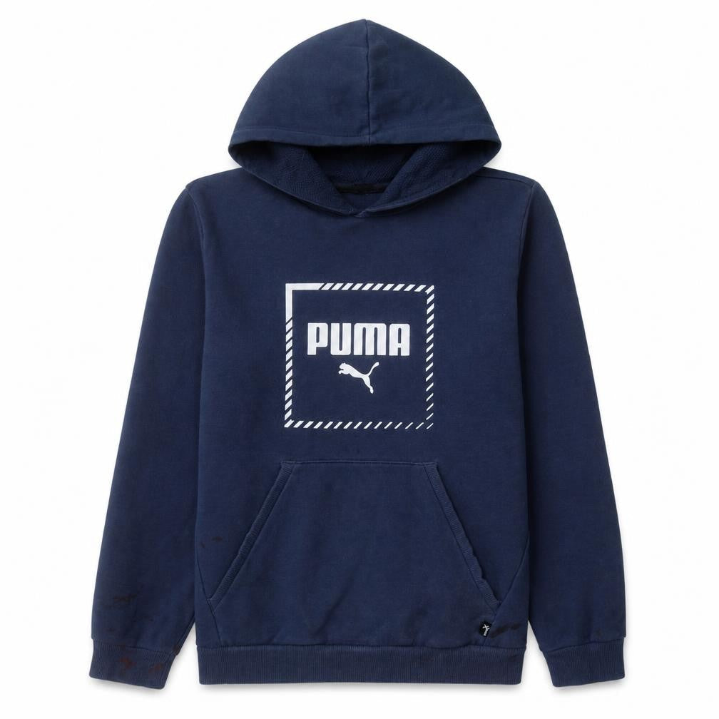 Puma Teens Blue Pullover Hoodie L Logo Fleece Sweatshirt