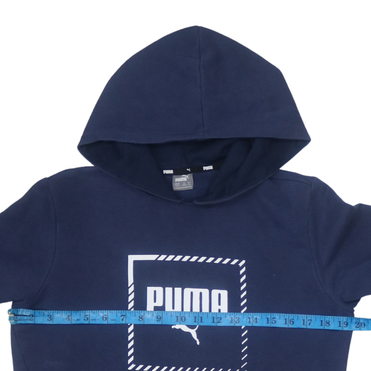 Puma Teens Blue Pullover Hoodie L Logo Fleece Sweatshirt
