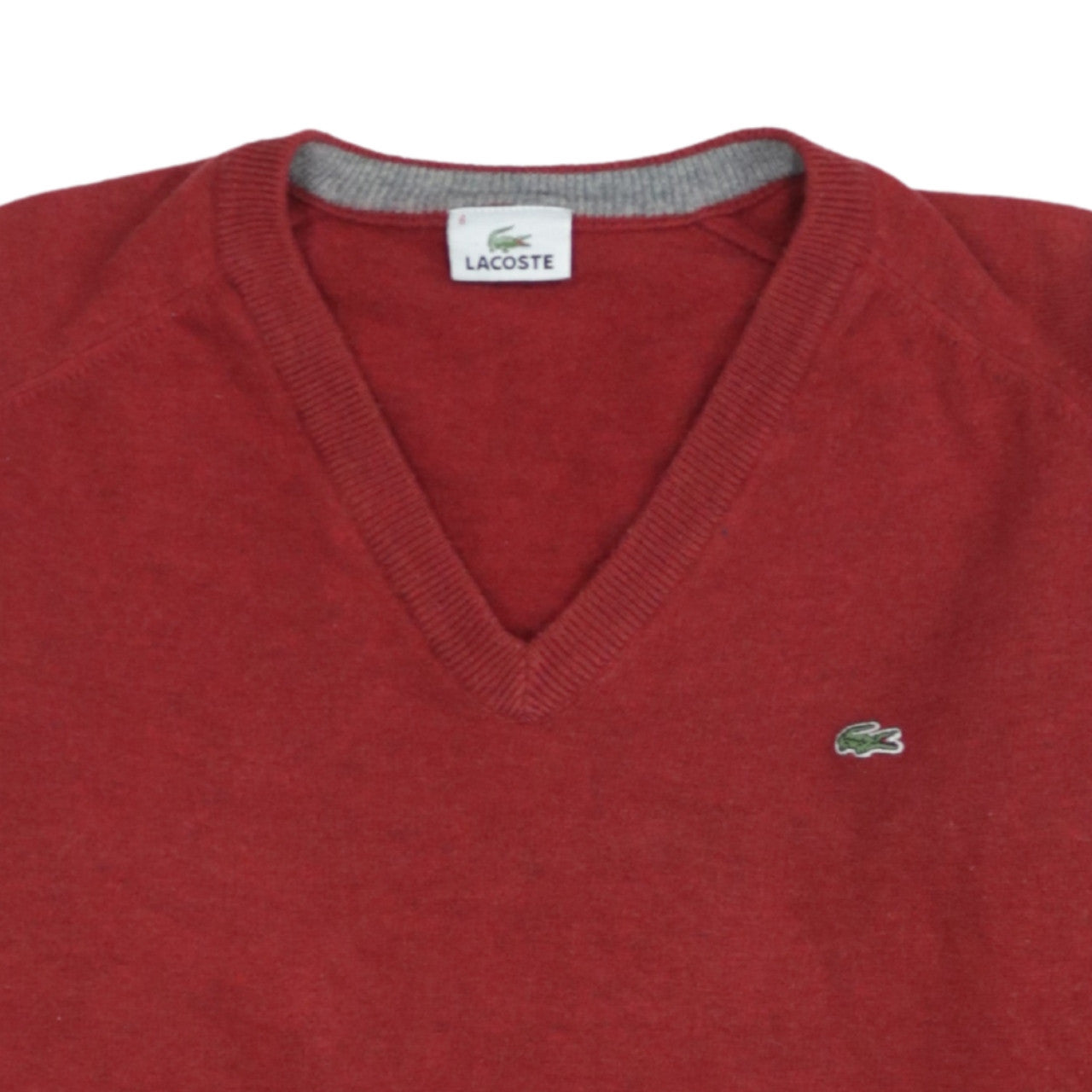 Lacoste Men's Red Wool Blend V-Neck Jumper XL Classic Knit