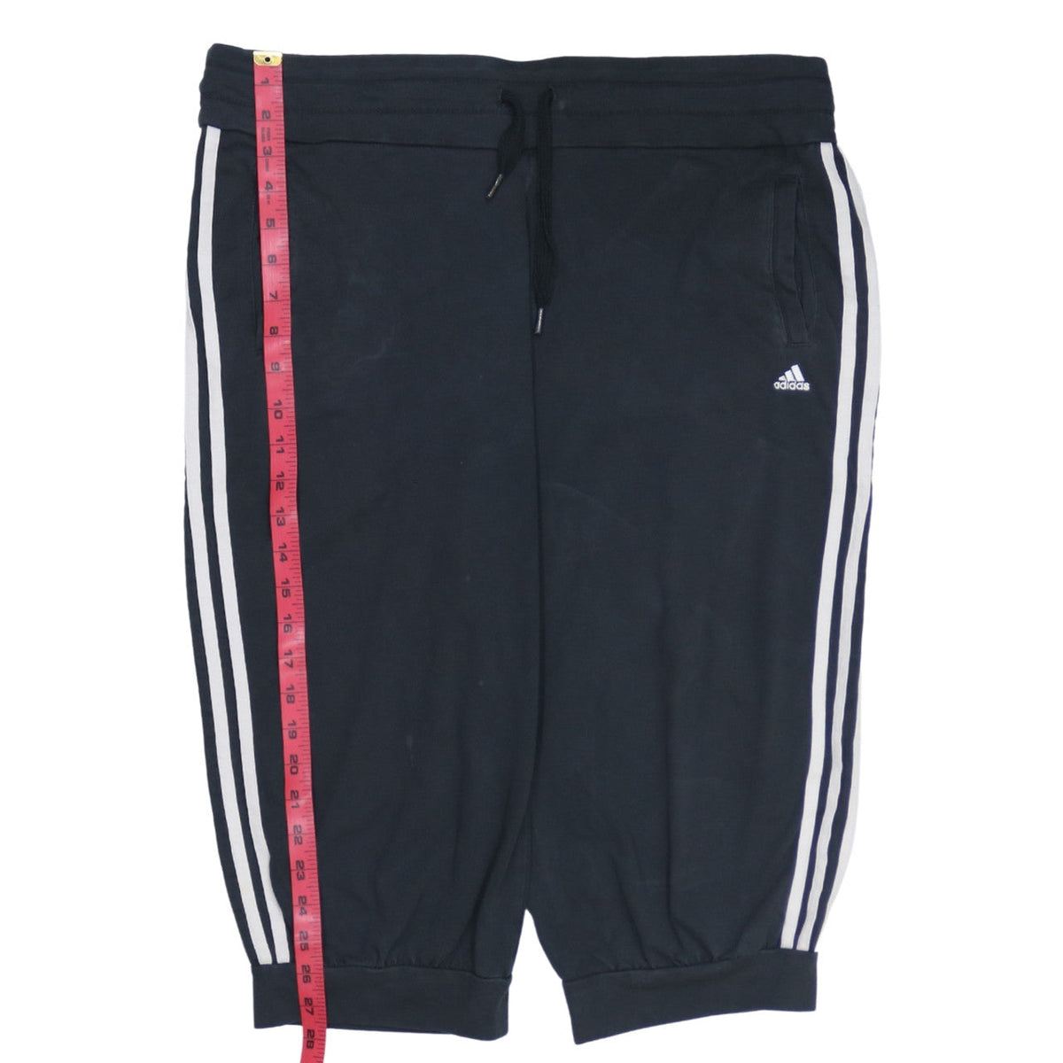 Adidas Women Black L Athletic Shorts with White Stripes
