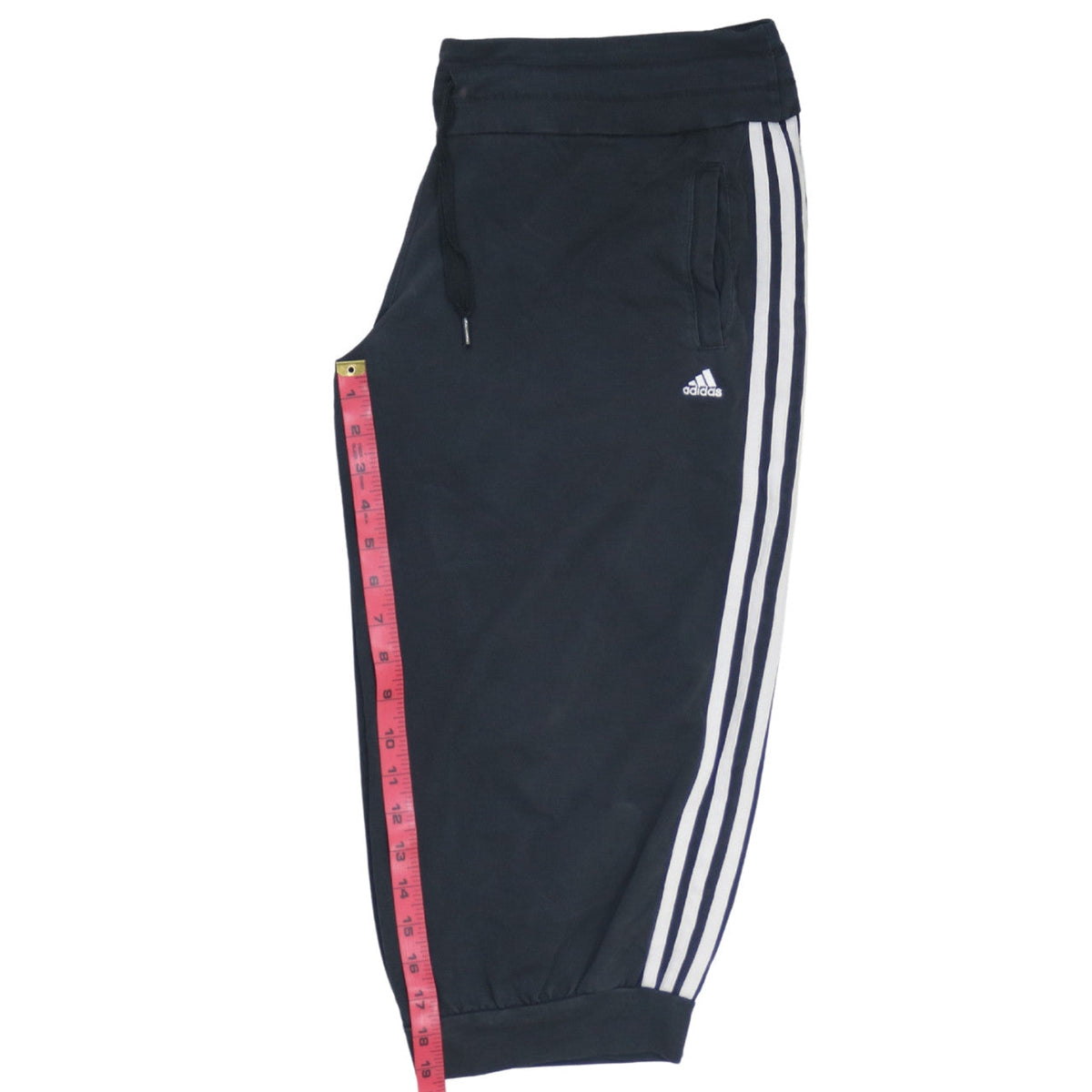 Adidas Women Black L Athletic Shorts with White Stripes