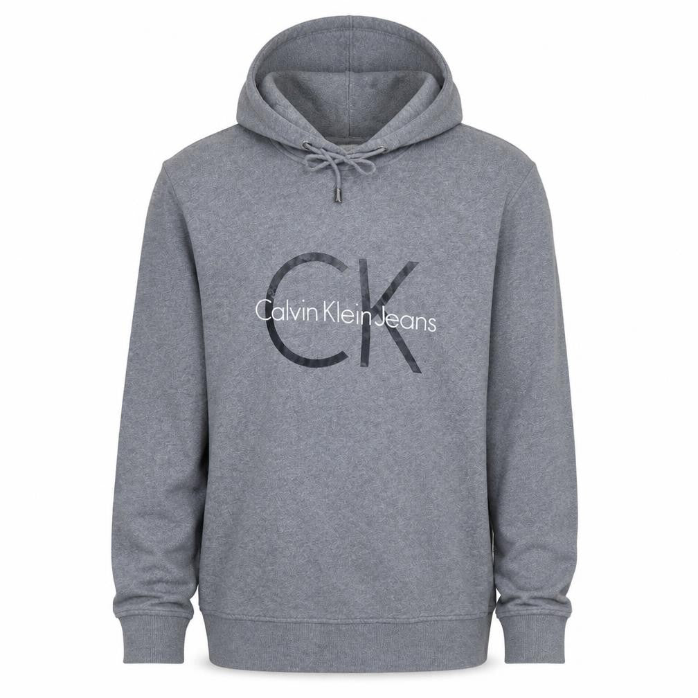 Calvin Klein Jeans Men's Grey Pullover Hoodie M Logo Cotton Blend