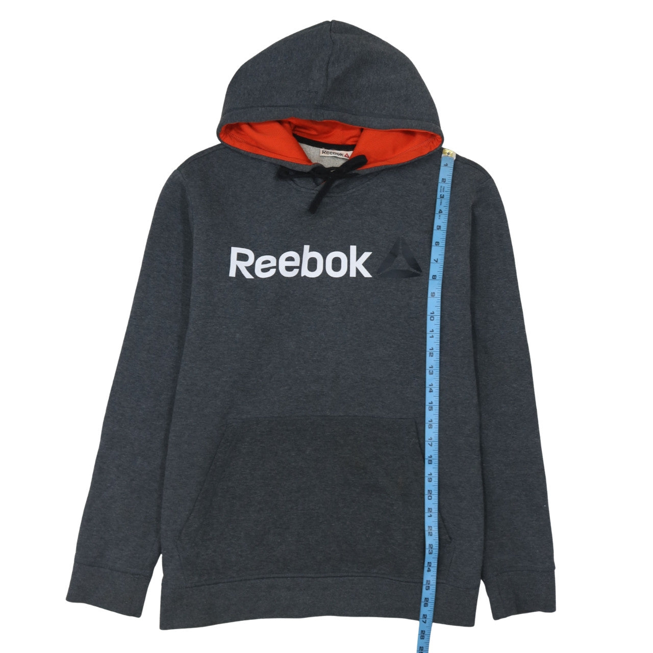 Reebok Men's Grey Hoodie L Pullover Logo Cotton Blend Warm Sweatshirt