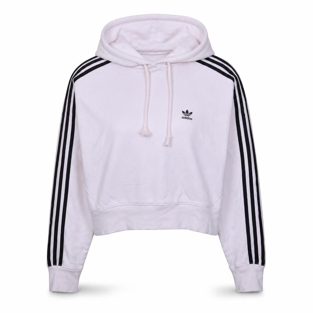 Adidas Women’s White Hoodie XS Cotton Blend 3-Stripes Pullover