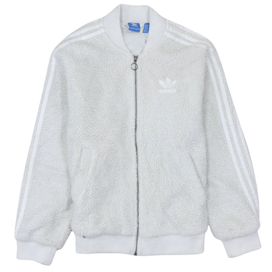 Adidas Womens White Fleece Lined Track Jacket Size 12 Regular Fit