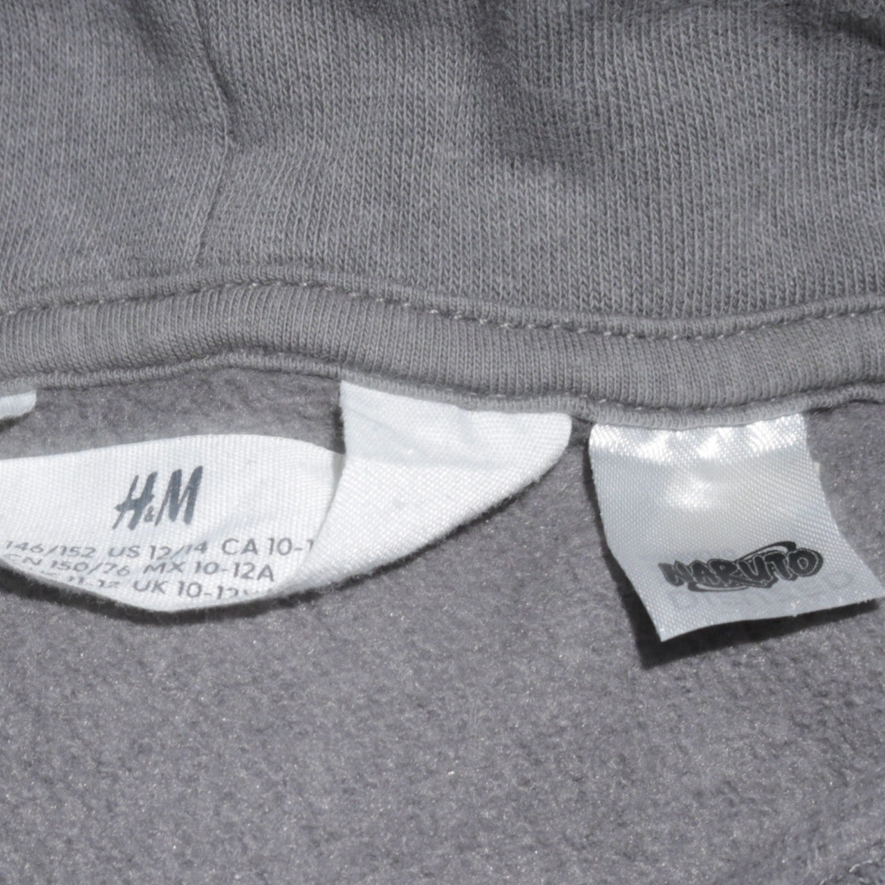 H&M Boys Grey Naruto Anime Pullover Hoodie 11-12 Years Graphic Fleece