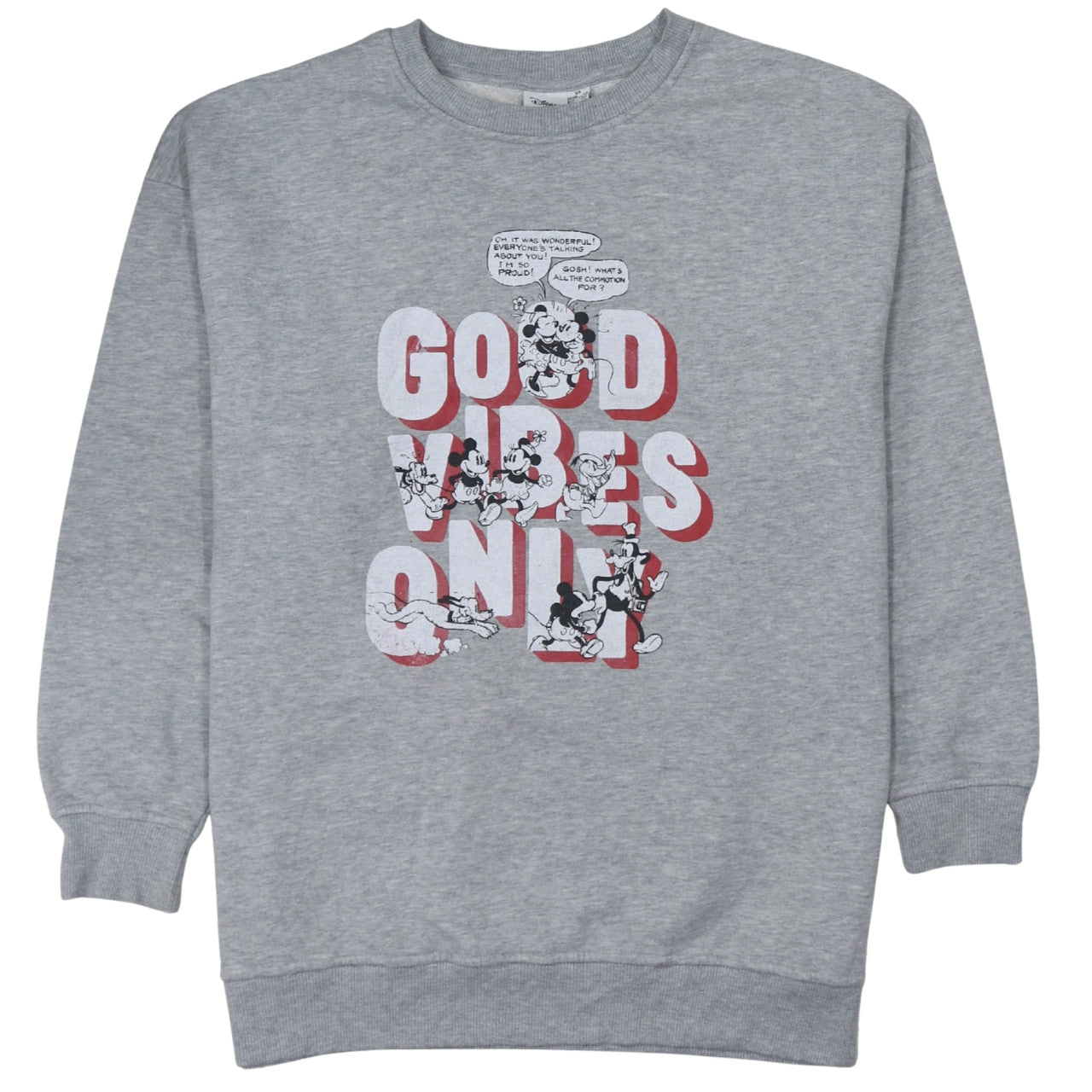 Disney Primark Womens Grey XS Sweatshirt Mickey Mouse Good Vibes Only