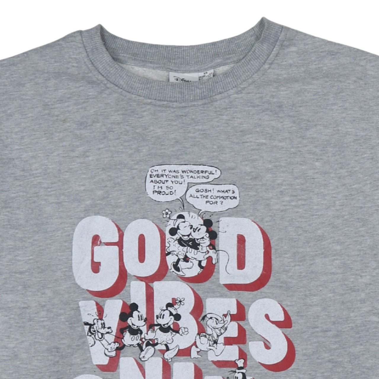 Disney Primark Womens Grey XS Sweatshirt Mickey Mouse Good Vibes Only