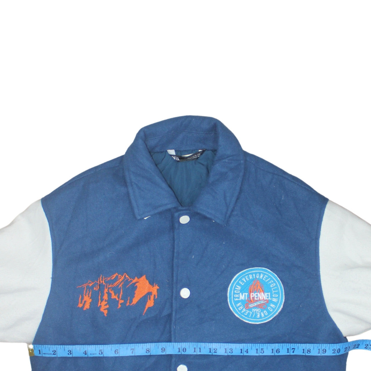 Zara Men Blue Varsity Jacket Size S Embroidered Fleece Lined
