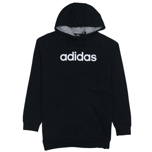 Adidas Womens Black Pullover Hoodie Size 12-14 Logo Print Cotton Blend