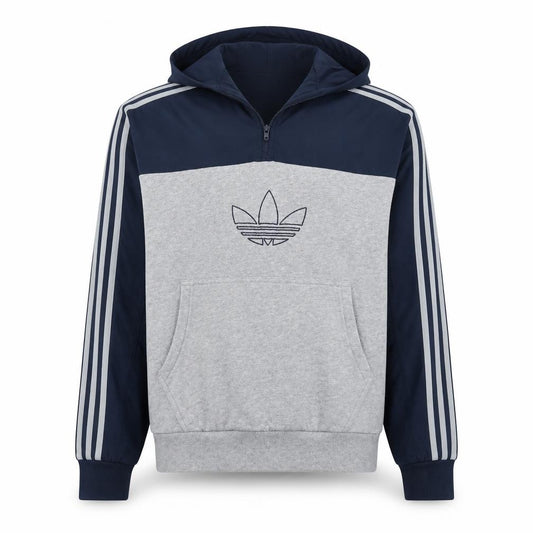 Adidas Mens Grey Blue 1/2 Zip Hoodie Size L Sportswear