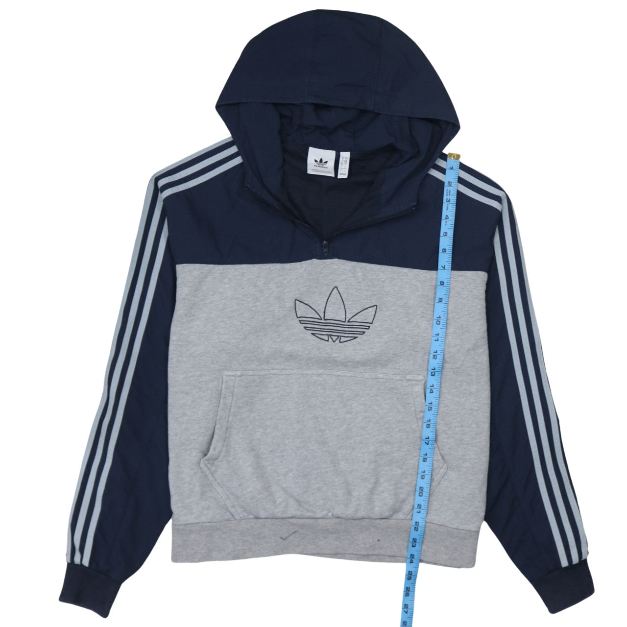 Adidas Mens Grey Blue 1/2 Zip Hoodie Size L Sportswear