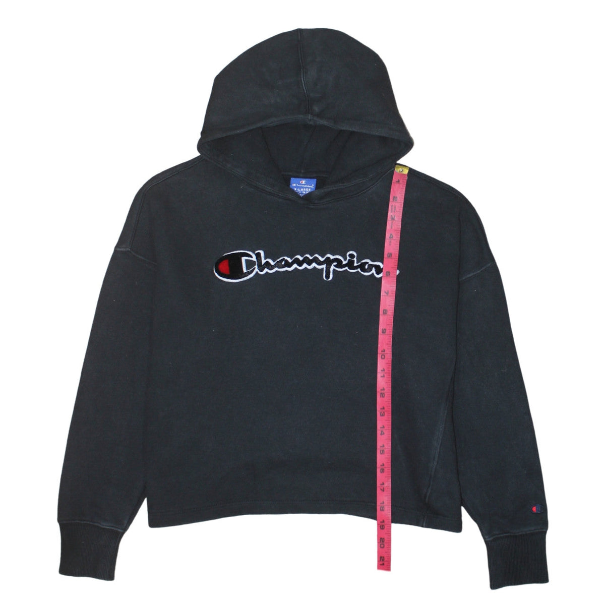 Champion Girls Black Hoodie X-Large 13-14 Years Cotton Pullover Logo Sweatshirt