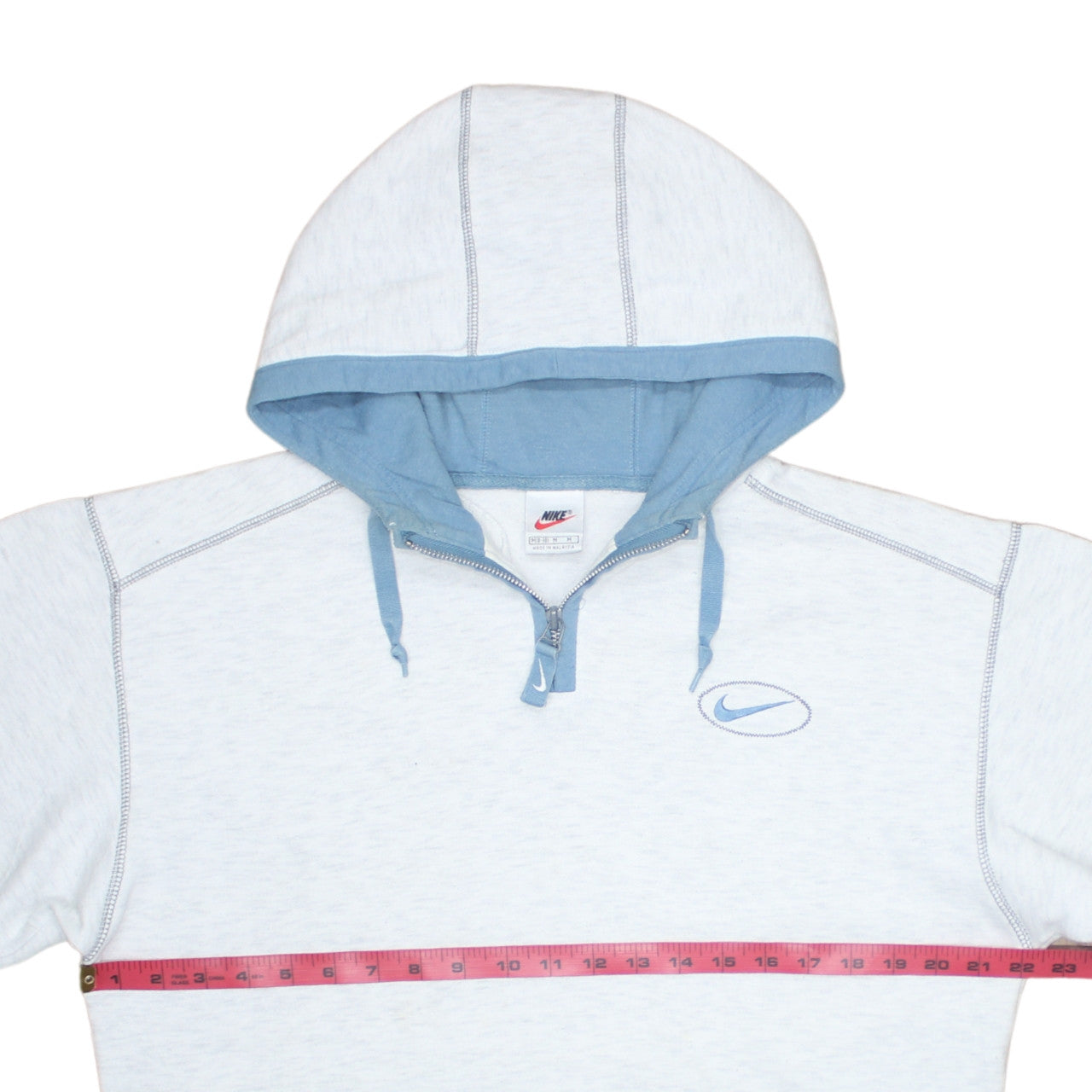 Nike Womens Light Grey Blue 1/4 Zip Hoodie Medium Cotton Blend