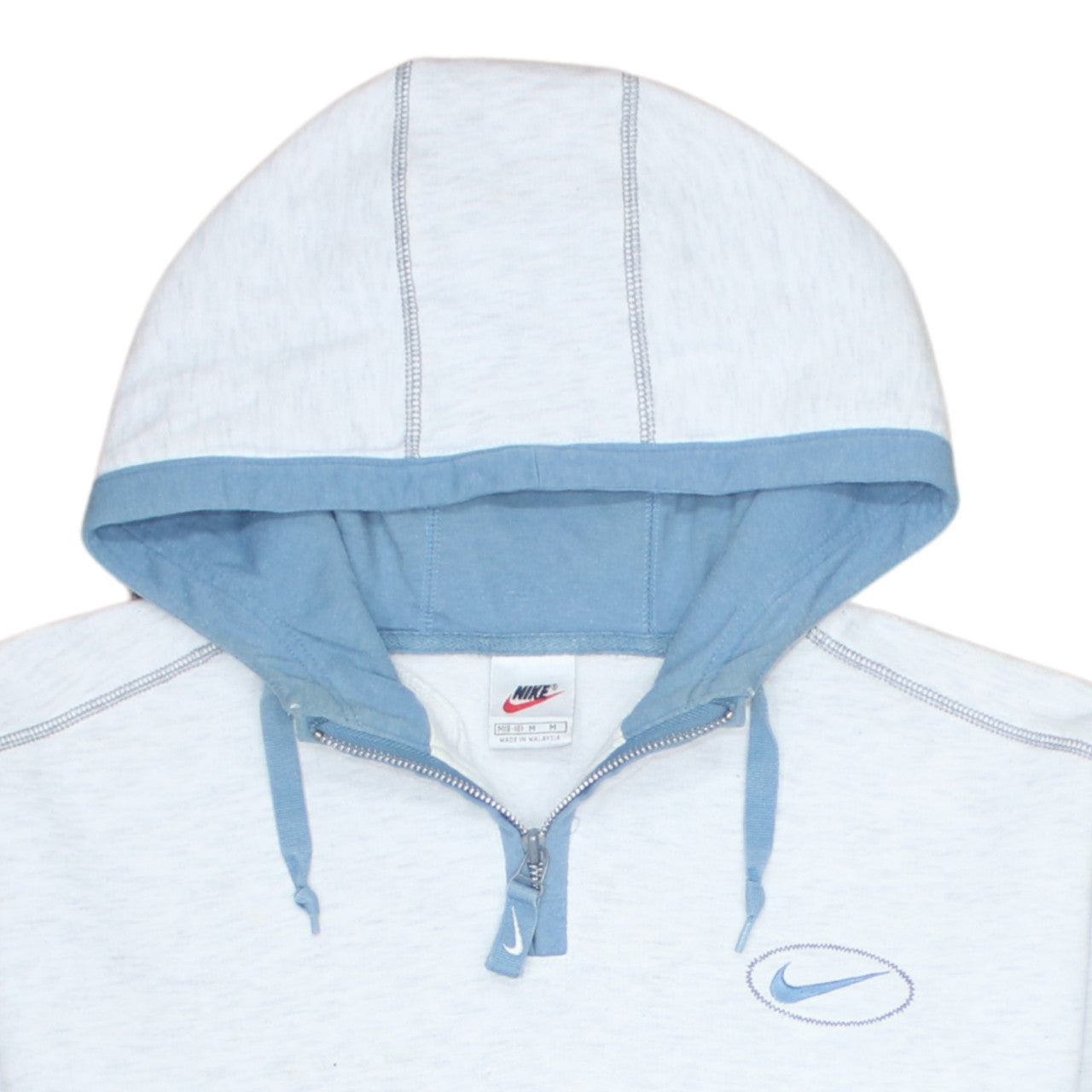 Nike Womens Light Grey Blue 1/4 Zip Hoodie Medium Cotton Blend