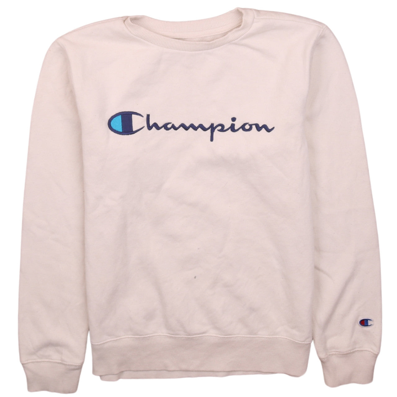 Champion Boys Beige Pullover Sweatshirt L Embroidered Logo Crew Neck