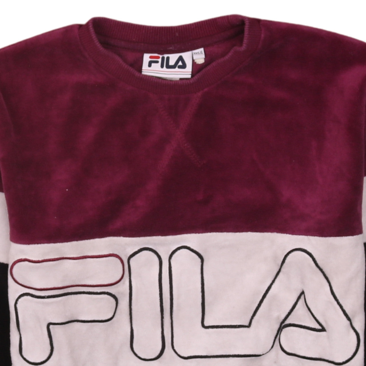 Fila Womens Burgundy Colourblock Velour Sweatshirt Size 6 XXS